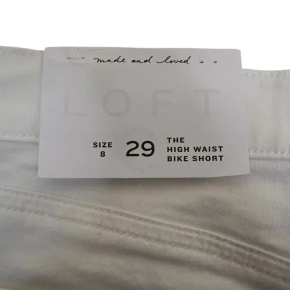 LOFT Womens 29/8 Fresh Cut High Rise Denim Bike Shorts in White NEW - Picture 10 of 12